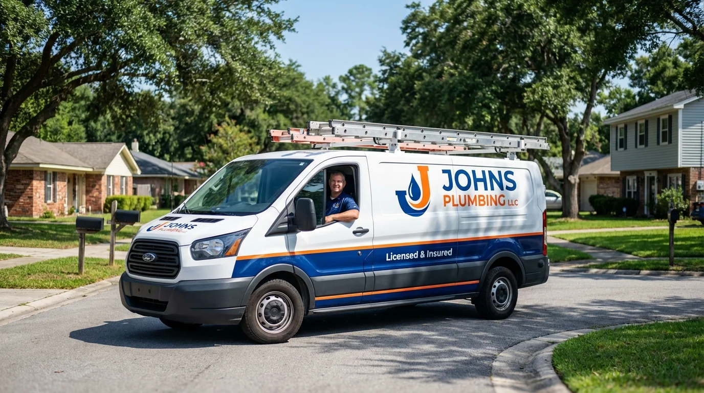 Johns Plumbing LLC service van in Gouldsboro, ME