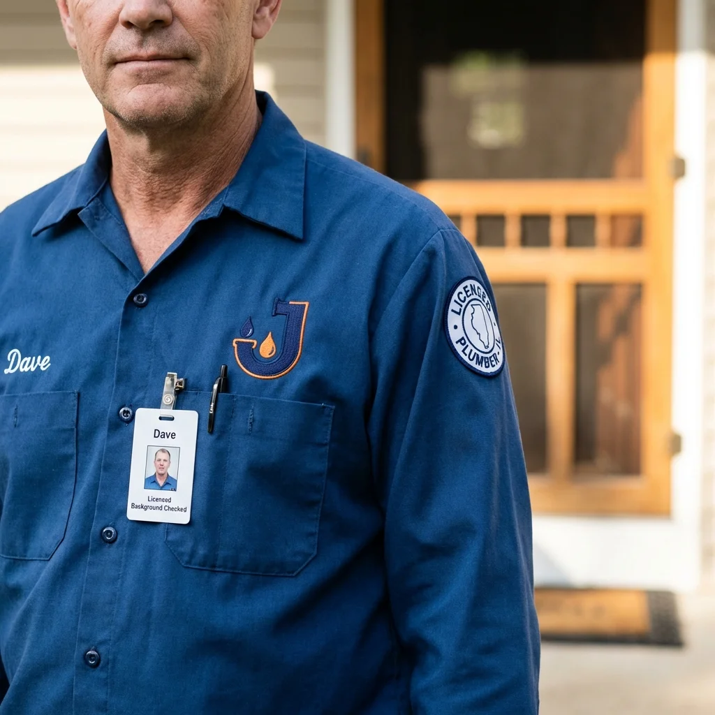 Licensed plumber showing ID badge in Gouldsboro, ME