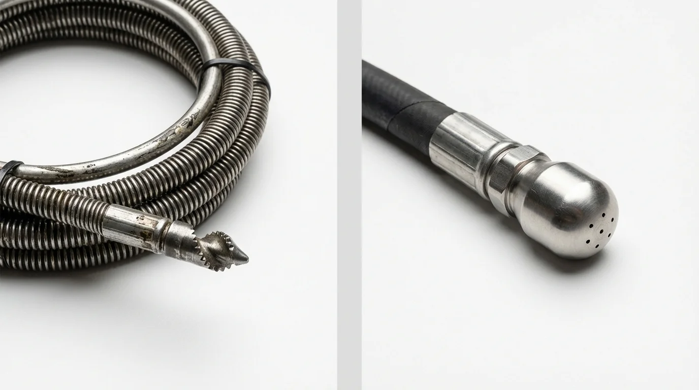 Drain snake cable and hydro jetting nozzle used for drain cleaning in Gouldsboro, ME