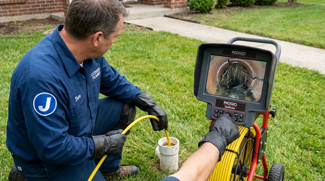 Sewer camera inspection being performed by Johns Plumbing LLC in Gouldsboro